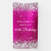 Silver Glitter Hot Pink Folie 60e Verjaardag V Spandoek (Verticaal)