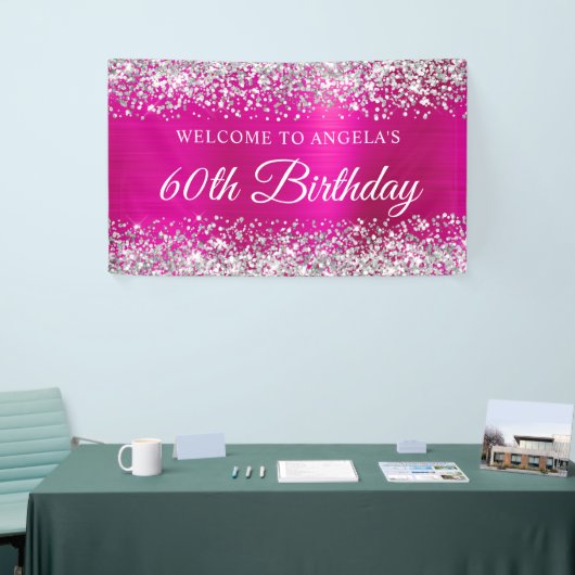Silver Glitter Hot Pink Folie 60e Verjaardag Welko Spandoek (Beurs)