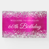 Silver Glitter Hot Pink Folie 60e Verjaardag Welko Spandoek (Horizontaal)