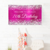 Silver Glitter Hot Pink Folie 70e Verjaardag Welko Spandoek (Insitu)
