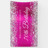 Silver Glitter Hot Pink Folie 70e Verjaardag Welko Spandoek (Verticaal)
