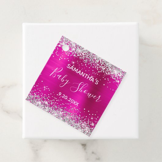 Silver Glitter Hot Pink Folie Baby Bedankjes Labels (In situ)