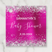 Silver Glitter Hot Pink Folie Baby Bedankjes Labels (Voorkant)