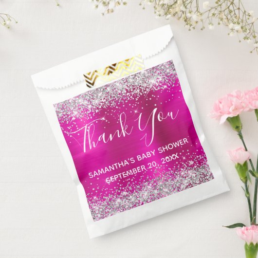 Silver Glitter Hot Pink Folie Baby shower Hartelij Bedankzakje (Gezegeld)