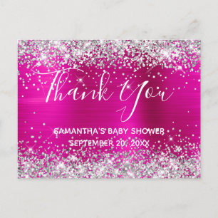 Silver Glitter Hot Pink Folie Baby shower Hartelij Briefkaart