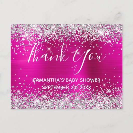 Silver Glitter Hot Pink Folie Baby shower Hartelij Briefkaart (Voorkant)