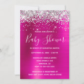 Silver Glitter Hot Pink Folie Baby shower Kaart (Voorkant)