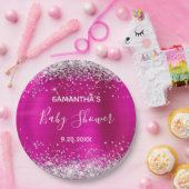 Silver Glitter Hot Pink Folie Baby shower Papieren Bordje (Feest)
