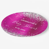 Silver Glitter Hot Pink Folie Baby shower Papieren Bordje (Gekanteld)