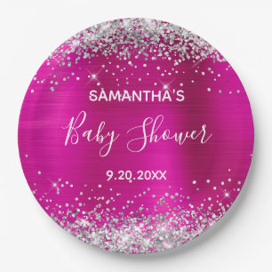 Silver Glitter Hot Pink Folie Baby shower Papieren Bordje