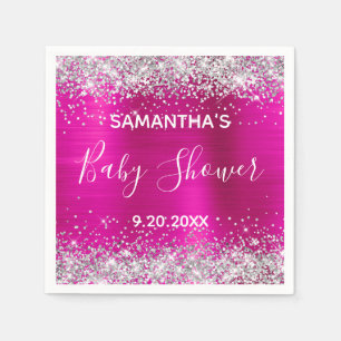 Silver Glitter Hot Pink Folie Baby shower Servet