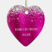 Silver Glitter Hot Pink Folie Bat Mitzvah Keramisch Ornament (Rechts)