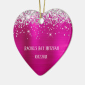 Silver Glitter Hot Pink Folie Bat Mitzvah Keramisch Ornament (Links)