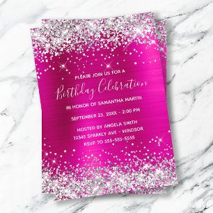 Silver Glitter Hot Pink Folie Birthday Celebration Kaart