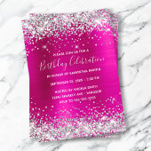 Silver Glitter Hot Pink Folie Birthday Celebration Kaart