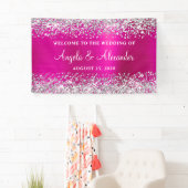 Silver Glitter Hot Pink Folie Bruiloft Welkom Spandoek (Insitu)