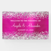 Silver Glitter Hot Pink Folie Bruiloft Welkom Spandoek (Horizontaal)