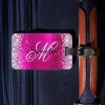 Silver Glitter Hot Pink Folie Fancy Monogram
