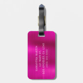 Silver Glitter Hot Pink Folie Fancy Monogram Bagagelabel (Achterkant verticaal)