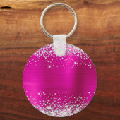 Silver Glitter Hot Pink Folie Fancy Monogram Sleutelhanger (Achterkant)