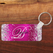 Silver Glitter Hot Pink Folie Fancy Monogram Sleutelhanger (Voorkant)