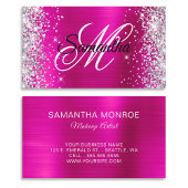 Silver Glitter Hot Pink Folie Fancy Monogram Visitekaartje