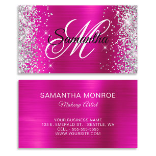 Silver Glitter Hot Pink Folie Fancy Monogram Visitekaartje