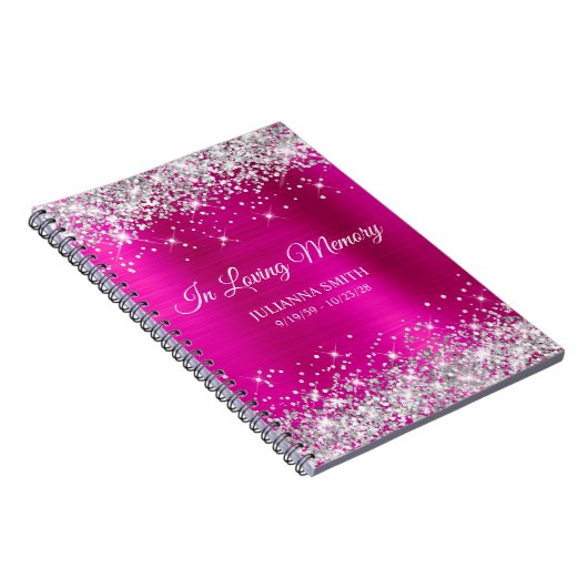 Silver Glitter Hot Pink Folie Memorial Gastenboek Notitieboek (Rechterzijde)