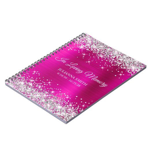 Silver Glitter Hot Pink Folie Memorial Gastenboek Notitieboek (Linkerzijde)