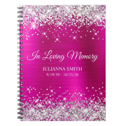 Silver Glitter Hot Pink Folie Memorial Gastenboek Notitieboek (Voorkant)