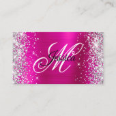 Silver Glitter Hot Pink Folie Monogram Profiel Visitekaartje (Voorkant)