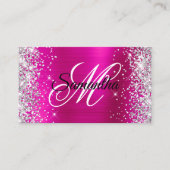Silver Glitter Hot Pink Folie Monogram QR-code Visitekaartje (Voorkant)