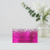 Silver Glitter Hot Pink Folie Online Winkel Visitekaartje (Staand voorkant)