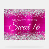 Silver Glitter Hot Pink Folie Sweet 16 Acryl Bord (Voorkant)