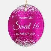 Silver Glitter Hot Pink Folie Sweet 16-dag Keramisch Ornament (Links)