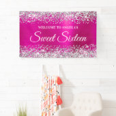 Silver Glitter Hot Pink Folie Sweet Sixteen Welkom Spandoek (Insitu)