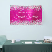 Silver Glitter Hot Pink Folie Sweet Sixteen Welkom Spandoek (Beurs)