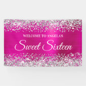 Silver Glitter Hot Pink Folie Sweet Sixteen Welkom Spandoek (Horizontaal)