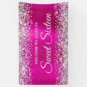 Silver Glitter Hot Pink Folie Sweet Sixteen Welkom Spandoek (Verticaal)