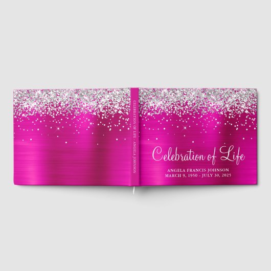 Silver Glitter Hot Pink Folie Viering van het Leve Gastenboek (Volledig)