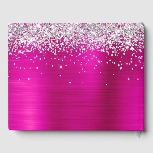 Silver Glitter Hot Pink Folie Viering van het Leve Gastenboek (Achterkant)