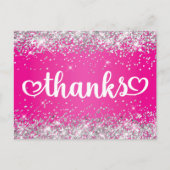 Silver Glitter Hot Pink Hearts Sweet 16 Bedankt Briefkaart (Voorkant)