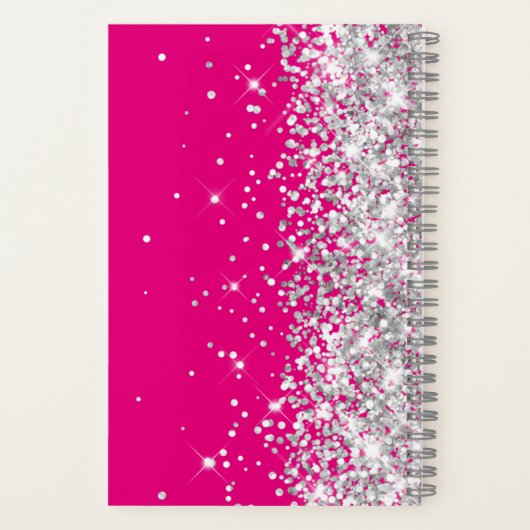 Silver Glitter Hot Pink Modern Girly Signature Notitieboek (Achterkant)