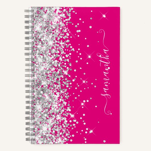 Silver Glitter Hot Pink Modern Girly Signature Notitieboek (Voorkant)