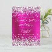 Silver Glitter Hot Pink Monogram 21e verjaardag Kaart (Staand voorkant)