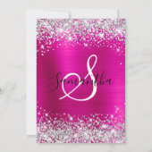 Silver Glitter Hot Pink Monogram 21e verjaardag Kaart (Achterkant)