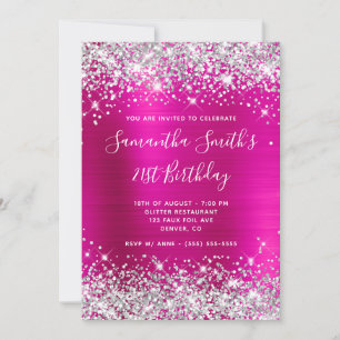 Silver Glitter Hot Pink Monogram 21e verjaardag Kaart