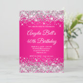 Silver Glitter Hot Pink Monogram 40e verjaardag Kaart (Staand voorkant)