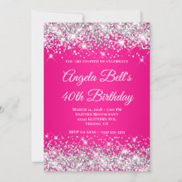 Silver Glitter Hot Pink Monogram 40e verjaardag Kaart