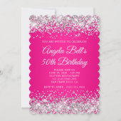 Silver Glitter Hot Pink Monogram 50e verjaardag Kaart (Voorkant)